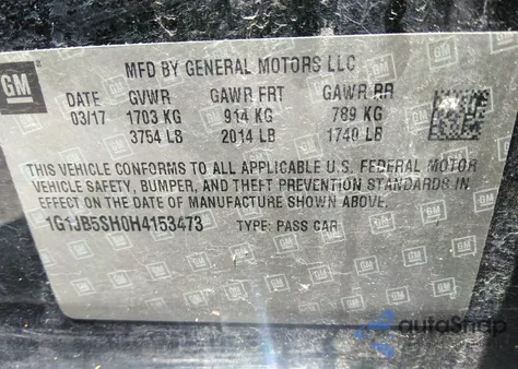 2017 Chevrolet Sonic Ls Auto из США, поврежденный, VIN 1G1JB5SH0H4153473